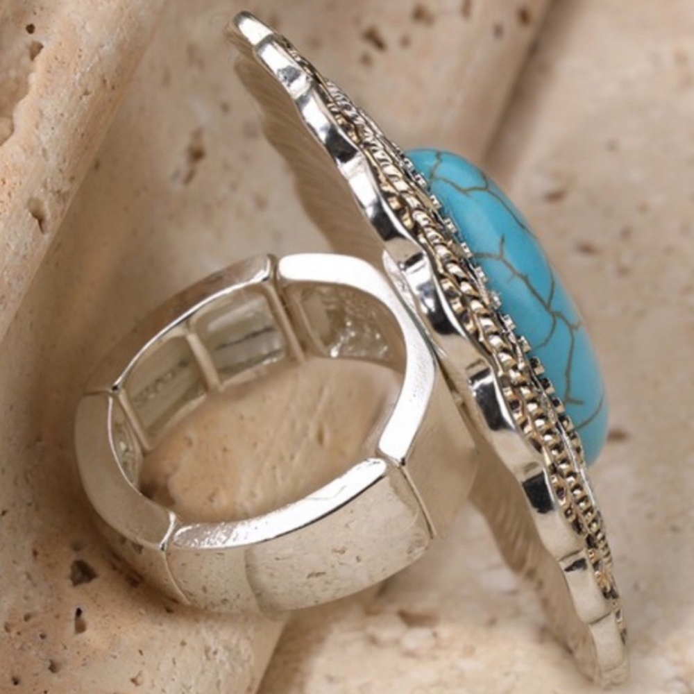 Boho Mandala Flower Turquoise Ring - Picture 5 of 7